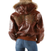 Pelle Pelle Dark Brown Women Fur Hooded Leather Jacket