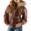 Pelle Pelle Dark Brown Women Fur Hooded Leather Jacket