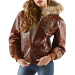 Pelle Pelle Dark Brown Women Fur Hooded Leather Jacket