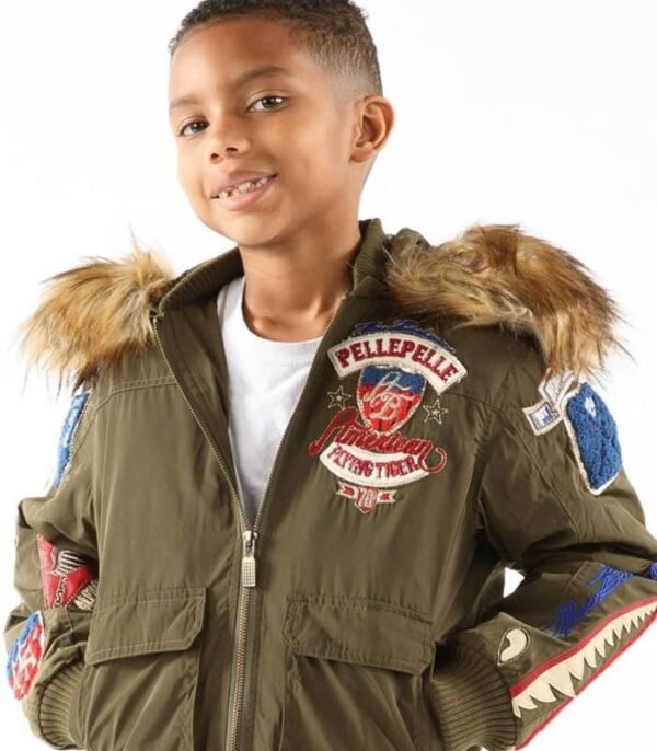 Pelle Pelle Kids 78 Flying Tiger Green Jacket