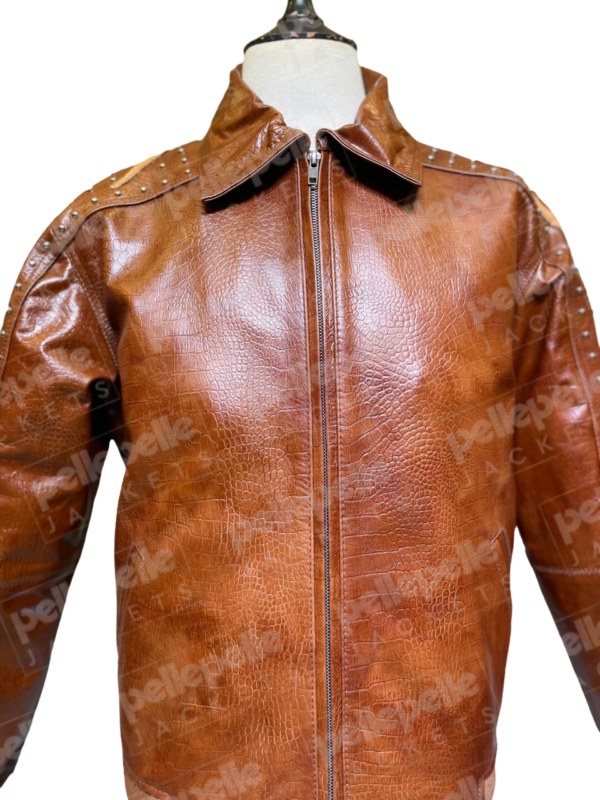 Pelle Pelle Alligator Texture Brown Leather Jacket