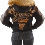 Pelle Pelle Brown Exotic Fur Hood Wool Jacket