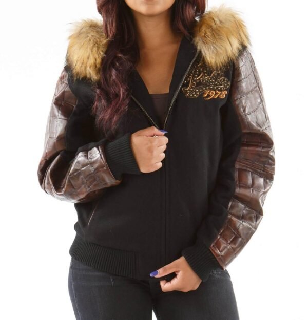 Pelle Pelle Brown Exotic Fur Hood Wool Jacket