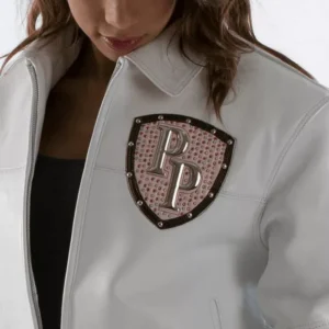 Pelle Pelle Encrusted Varsity White Plush Womens Jacket