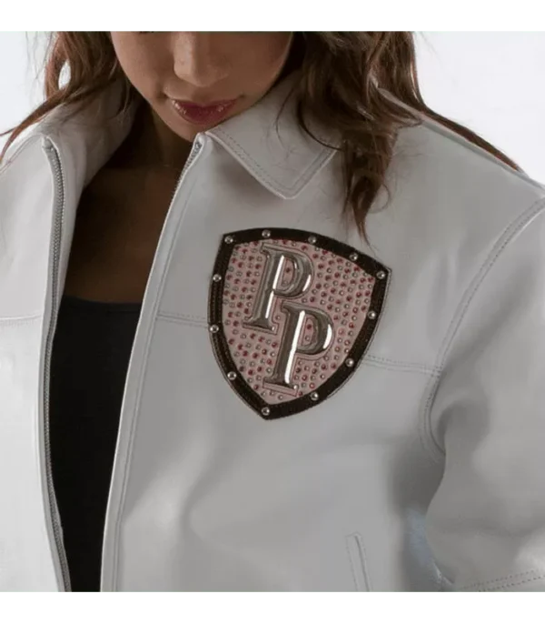Pelle Pelle Encrusted Varsity White Plush Womens Jacket