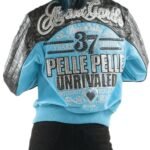 Elevate your wardrobe with the Women Pelle Pelle Avant Garde Turquoise 37 Years Strong Jacket – where bold color meets premium design.