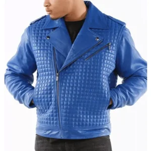 Drip Houndstooth Biker Blue Jacket