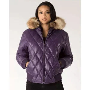 Pelle Pelle Fur Hoods Purple Leather Jacket