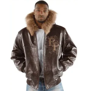 Pelle Pelle Fur Hood Mens Brown Jacket