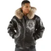 Pelle Pelle Mens Fur Hood Black Leather Jacket