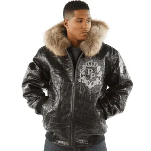 Pelle Pelle Mens Fur Hood Black Leather Jacket