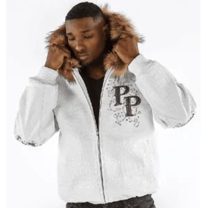 Pelle Pelle Mens Fur Hood White Jacket