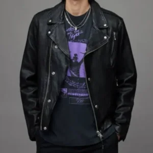 Drip Cane Leather Biker Jacket
